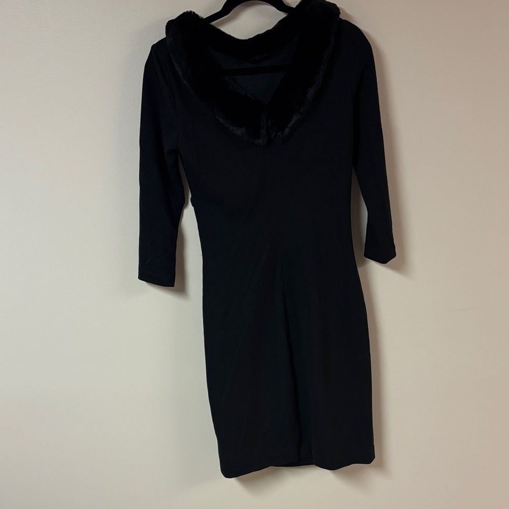 Ralph Lauren Black Elegant Long Sleeve Dress with Luxe Faux Fur Collar - Picture 4 of 9